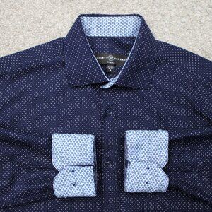 Society of Threads Shirt Mens 14-14 1/2, 32/33 Blue Geometric Slim Fit Flip Cuff